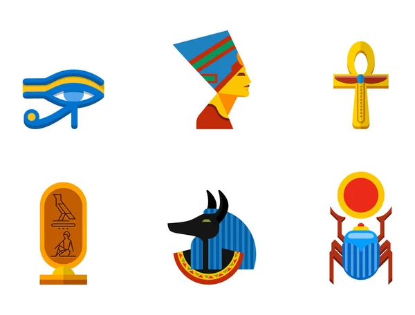 Set of vector flat design egypt travel icons culture ancient elements illustration. — Stock Vector