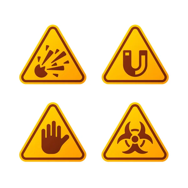 Zakazu znaki branżowymi zestaw produkcji wektor żółty czerwone ostrzeżenie niebezpieczeństwo symbol zabronione informacje dotyczące bezpieczeństwa i ochrony brak informacji dozwolone przestroga. — Wektor stockowy