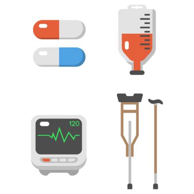 Bakım ambulans hastane acil insan eczane vektör çizim tıbbi Icons set.