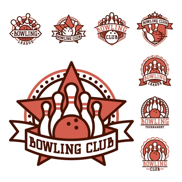 Vektor Bowling Emblem und Design-Element Logotyp Vorlage Abzeichen Artikel Design für Sport-Liga-Teams Erfolg Ausrüstung Meister Abbildung. — Stockvektor