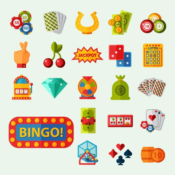 Juego de casino iconos póquer jugador símbolos blackjack ganar ruleta joker slotbvector ilustración . — Archivo Imágenes Vectoriales