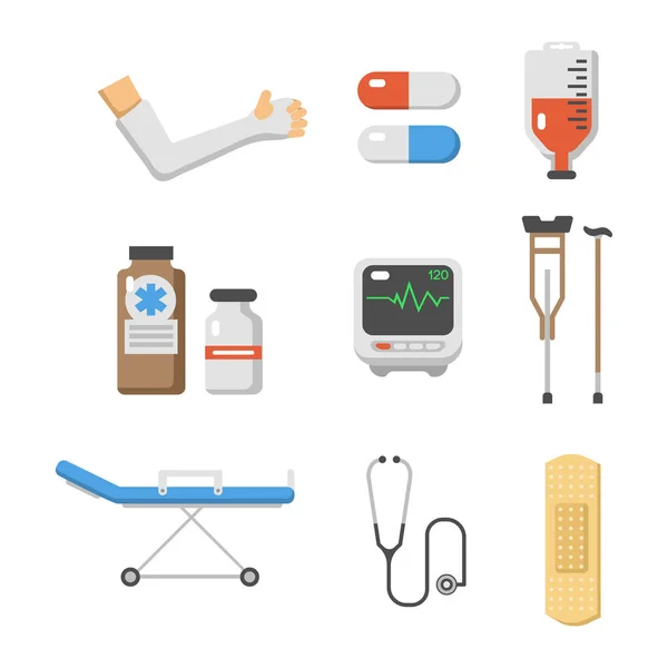 Iconos médicos conjunto atención ambulancia hospital emergencia farmacia humana vector ilustración . — Vector de stock