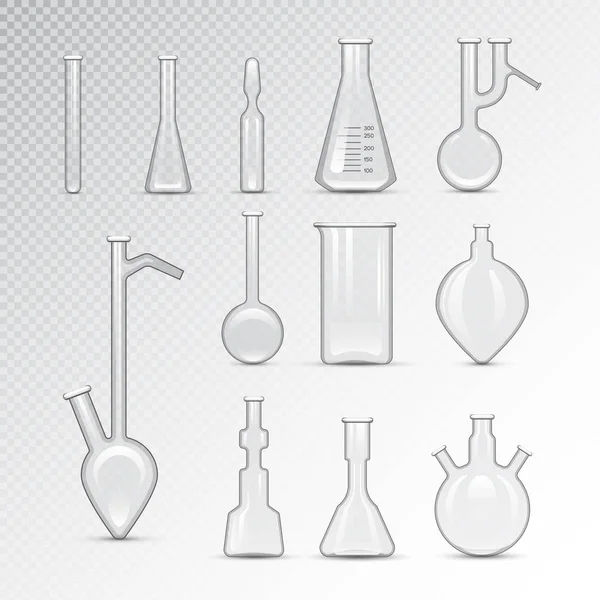 Laboratorium chemiczne 3d lab kolby szklane rurki analizy cieczy biotechnologii i ilustracji wektorowych medyczne wyposażenie naukowe. — Wektor stockowy