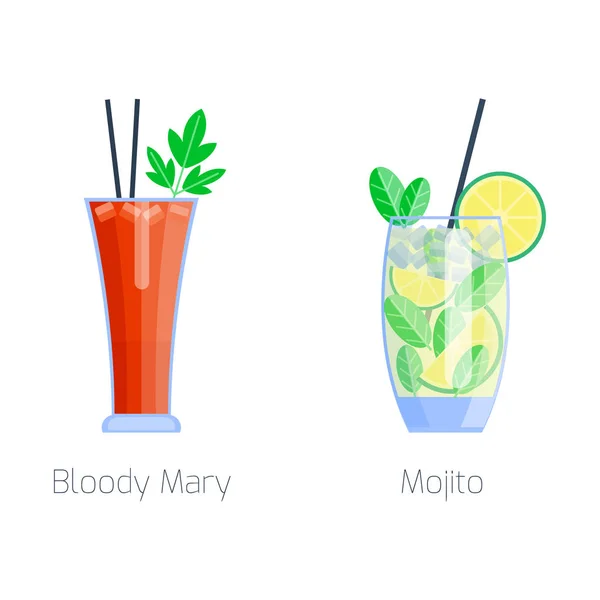 Set von alkoholischen Cocktails isolierte Früchte kalte Getränke tropische kosmopolitische Frische und Party Alkohol süßen Tequila Vektor Illustration. — Stockvektor