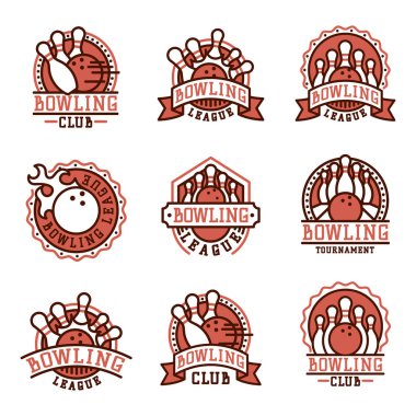 Bovling amblemi ve tasarım öğesi logo şablonu rozet madde için tasarım Spor lig takımları başarı ekipman şampiyon illüstrasyon vektör.