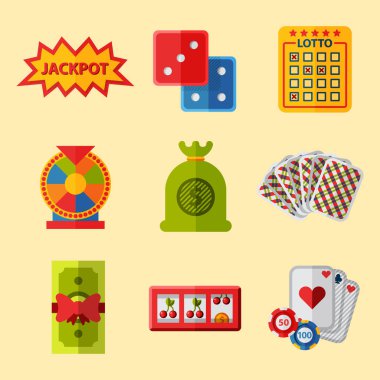 Casino oyun simgeleri poker kumarbaz sembolleri kazanan rulet joker slotbvector illüstrasyon blackjack.