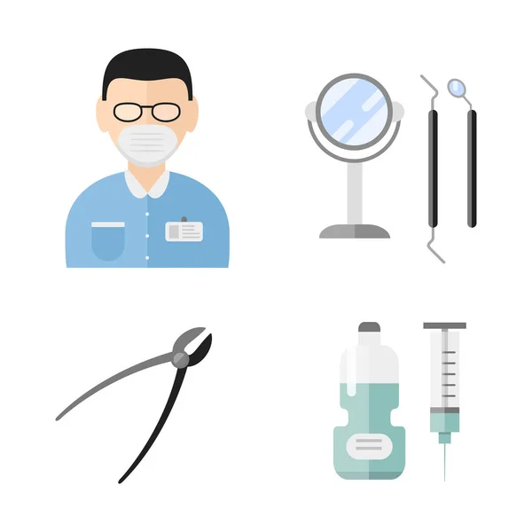 Flache Gesundheitsversorgung Zahnarzt medizinische Werkzeuge Medizin Instrument Hygiene Stomatologie Vektor Illustration. — Stockvektor