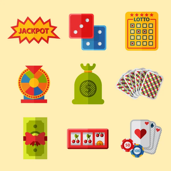 Juego de casino iconos póquer jugador símbolos blackjack ganar ruleta joker slotbvector ilustración . — Vector de stock