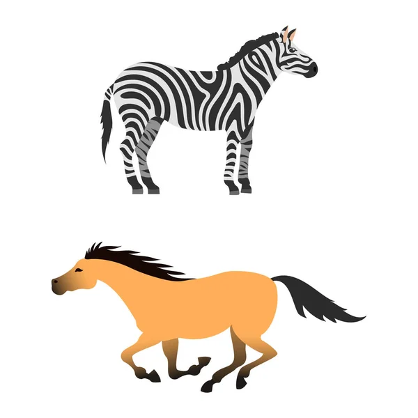 Häst ponny hingst isolerade olika raser färg gård hästsport djur tecken vektorillustration. — Stock vektor