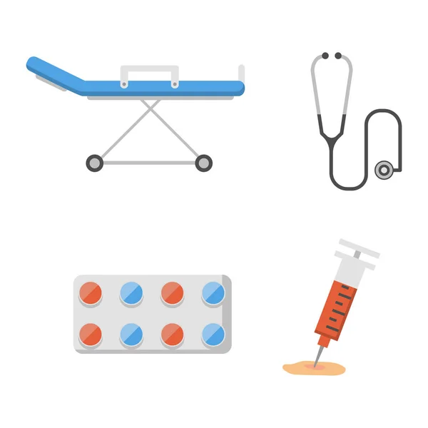 Icone mediche set cura ambulanza ospedale emergenza umana farmacia vettore illustrazione . — Vettoriale Stock