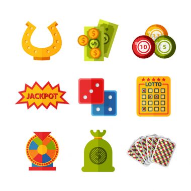 Casino oyun simgeleri poker kumarbaz sembolleri kazanan rulet joker slotbvector illüstrasyon blackjack.