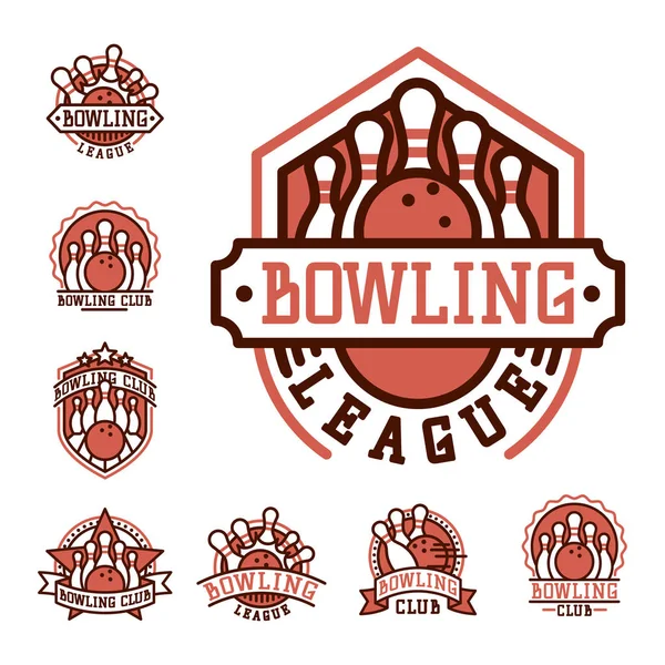 Vektor Bowling Emblem und Design-Element Logotyp Vorlage Abzeichen Artikel Design für Sport-Liga-Teams Erfolg Ausrüstung Meister Abbildung. — Stockvektor