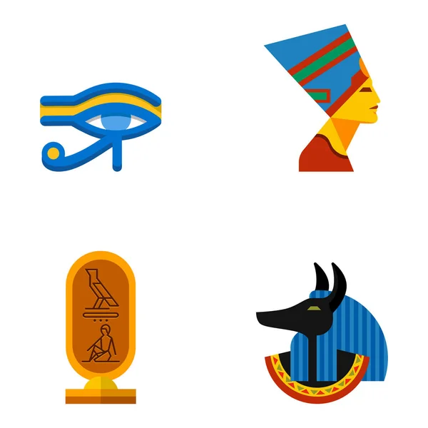 Gyűjteménye vektor lapos kivitel Egyiptom utazási ikonok kultúra ősi elemek illusztráció. — Stock Vector