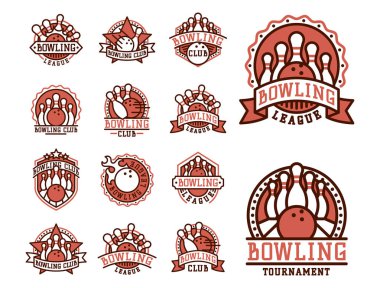 Bovling amblemi ve tasarım öğesi logo şablonu rozet madde için tasarım Spor lig takımları başarı ekipman şampiyon illüstrasyon vektör.