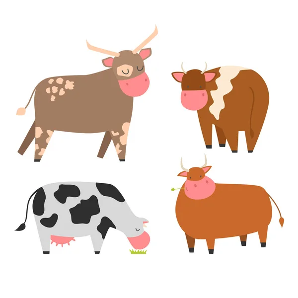 Stieren, koeien boerderij dieren karakter vector illustratie vee zoogdier natuur wild rundvlees landbouw. — Stockvector