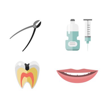Düz sağlık diş hekimi tıbbi araçlar tıp enstrüman hijyen stomatology vektör çizim.