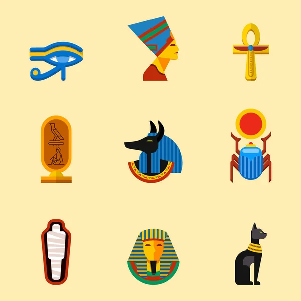 Gyűjteménye vektor lapos kivitel Egyiptom utazási ikonok kultúra ősi elemek illusztráció. — Stock Vector