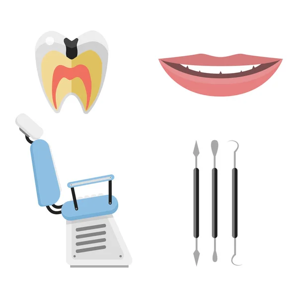 Lapos egészségügyi ellátás fogorvos orvosi eszközök orvosi eszköz higiéniai Sztomatológia vektoros illusztráció. — Stock Vector