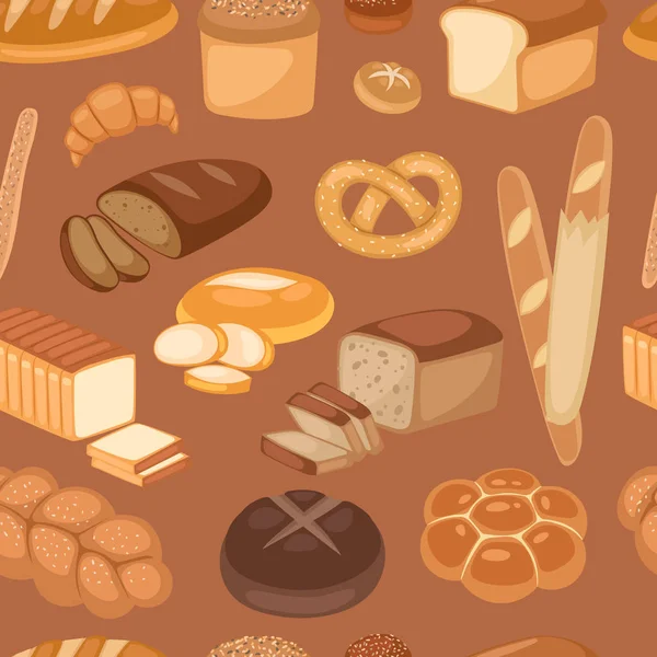 Patrón sin costura de pan de batuta ilustración vector de dibujos animados de pan gráfico bocadillo diseño de panadería de trigo . — Vector de stock
