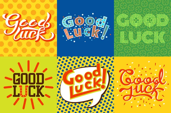 Good luck text farewell vector lettering with lucky phrase background greeting typography. — Stock Vector