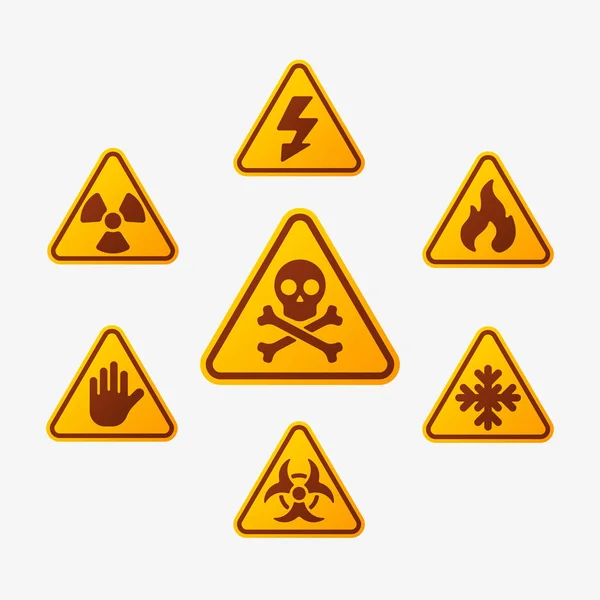 Prohibición signos conjunto industria producción vector amarillo rojo advertencia peligro símbolo prohibido seguridad información y protección no permitida precaución información . — Archivo Imágenes Vectoriales