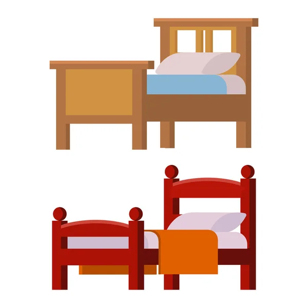 矢量床图标设置内部回家休息一下集合睡眠家具舒适的夜晚图. — 图库矢量图片