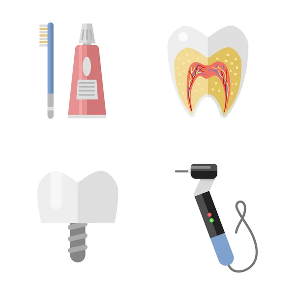 Plat gezondheidszorg tandarts medische hulpmiddelen geneeskunde instrument hygiëne stomatologie vectorillustratie. — Stockvector