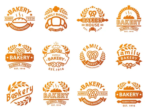 Bakery gold badge icon fashion modern style wheat vector retro food label design element isolated. — Stock Vector