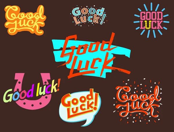 Good luck text farewell vector lettering with lucky phrase background greeting typography. — Stock Vector