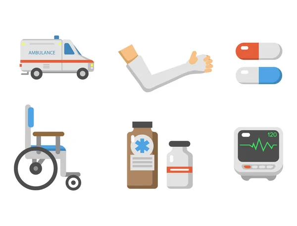 Lékařská ikony nastavit péči ambulance nemocnice lidské lékárnu vektorové ilustrace. — Stockový vektor