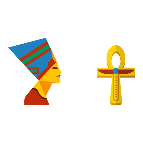 Vector plano diseño egipto viaje cruz icono faraón cabeza elemento ilustración . — Vector de stock