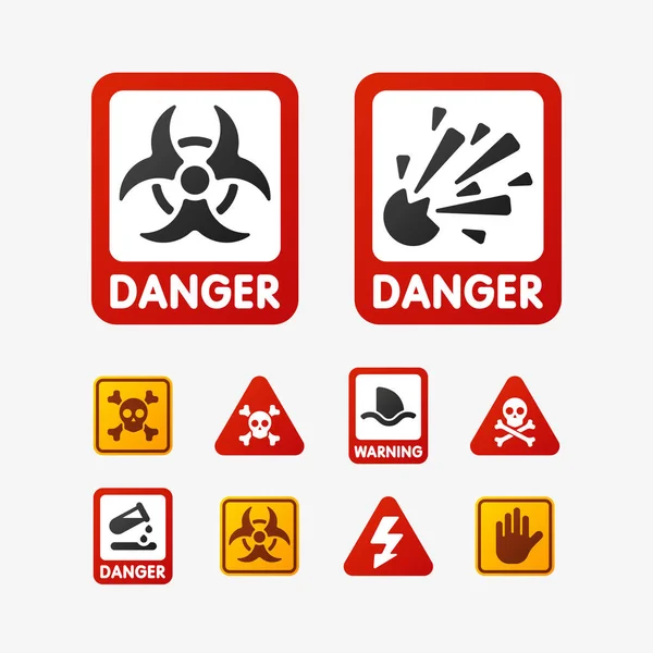 禁止の標識セット油の産業生産のベクトル黄色赤い警告危険記号禁止安全情報および保護許可されている注意情報はありません。. — ストックベクタ