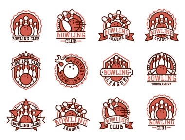 Bovling amblemi ve tasarım öğesi logo şablonu rozet madde için tasarım Spor lig takımları başarı ekipman şampiyon illüstrasyon vektör.