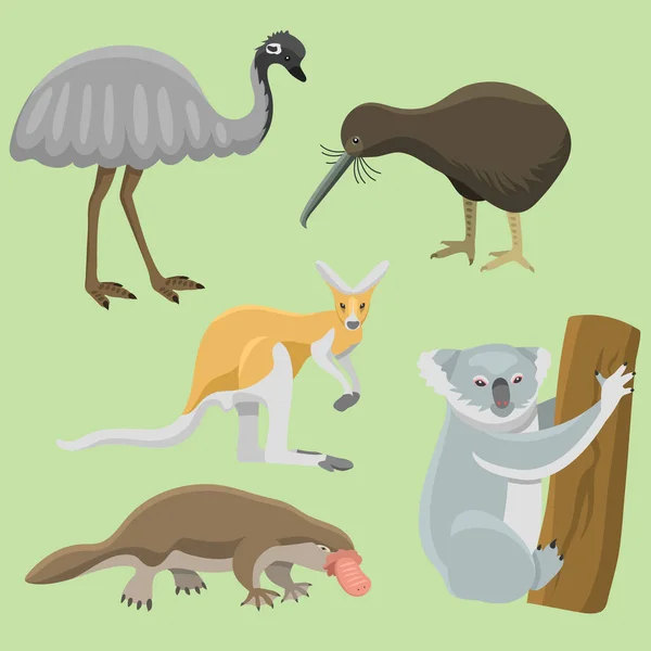 Austrália animais selvagens desenhos animados natureza popular personagens estilo plano mamífero coleção vetor ilustração . — Vetor de Stock