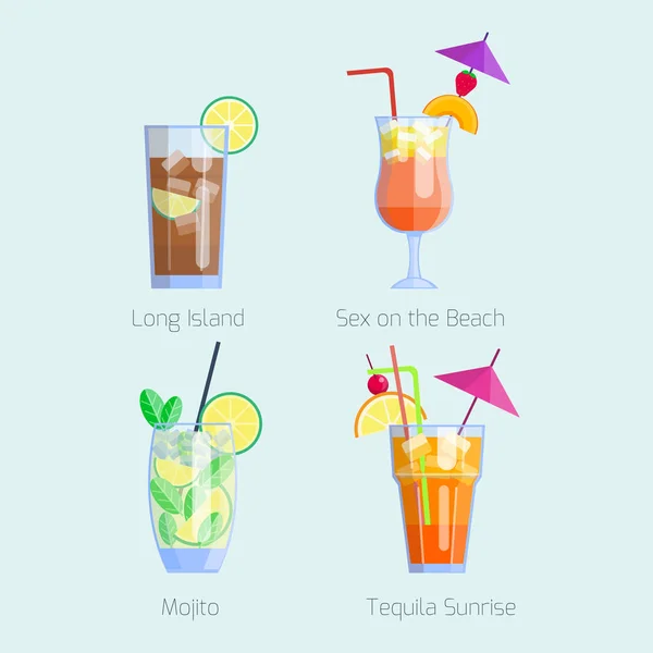 Conjunto de cócteles alcohólicos aislados fruta bebidas frías tropical cosmopolita frescura colección y fiesta alcohol dulce tequila vector ilustración . — Archivo Imágenes Vectoriales