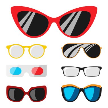 Güneş gözlüğü Aksesuar güneş gözlüğü plastik çerçeve modern gözlük vektör çizim moda ayarla.