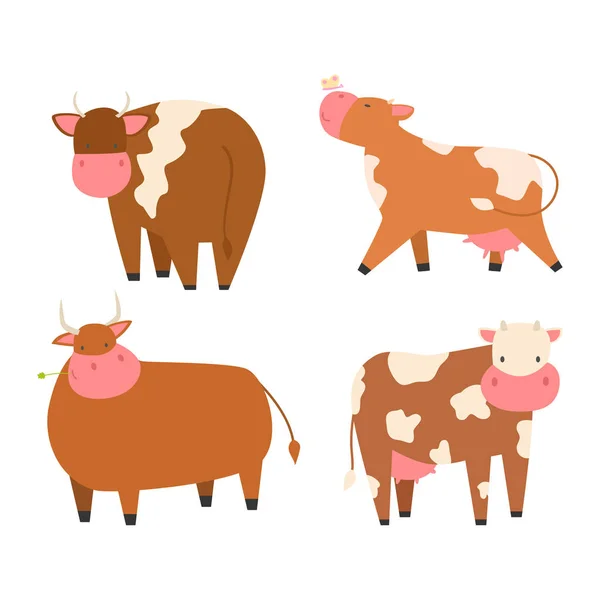 Toros vacas granja carácter animal vector ilustración ganado mamífero naturaleza carne silvestre agricultura . — Archivo Imágenes Vectoriales