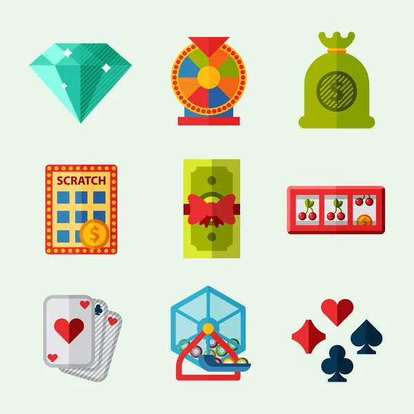 Casino hry ikony poker gambler symboly blackjack výherní ruletě joker slotbvector obrázek. — Stockový vektor
