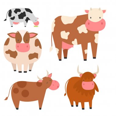 Boğalar inek hayvan karakter vektör çizim sığır memeli doğa vahşi sığır tarım çiftlik.