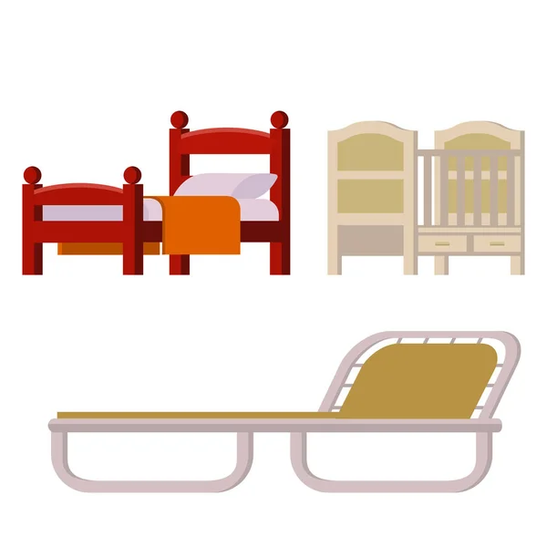 Vector bed icon set interior home rest collection sleep furniture comfortable night illustration. — Stock Vector