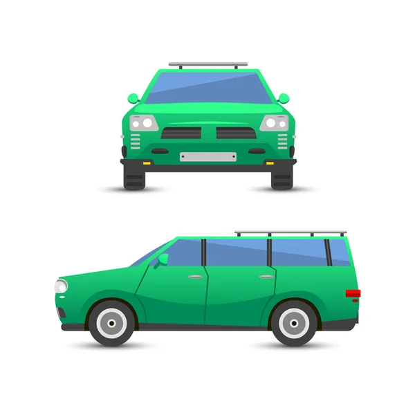 Plano verde coche tipo vehículo diseño sedán estilo vector genérico clásico negocio ilustración aislado . — Vector de stock