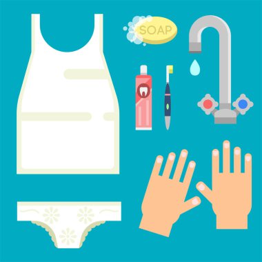 Banyo ekipmanları simgeler modern duş renkli resimde banyo iç hijyen vektör tasarımı için.