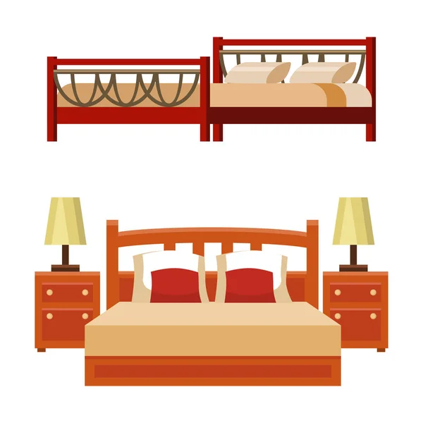 Icono de cama vectorial conjunto interior hogar descanso colección dormir muebles noche cómoda ilustración . — Vector de stock