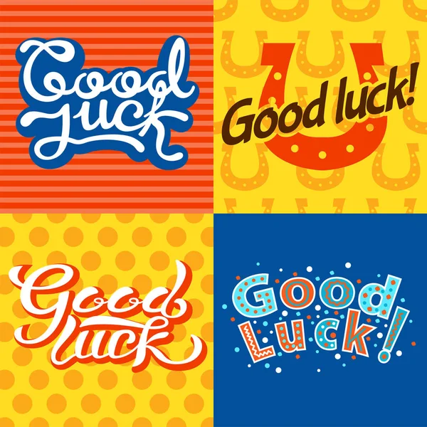 Good luck text farewell vector lettering with lucky phrase background greeting typography. — Stock Vector
