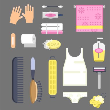 Banyo ekipmanları simgeler modern duş renkli resimde banyo iç hijyen vektör tasarımı için.