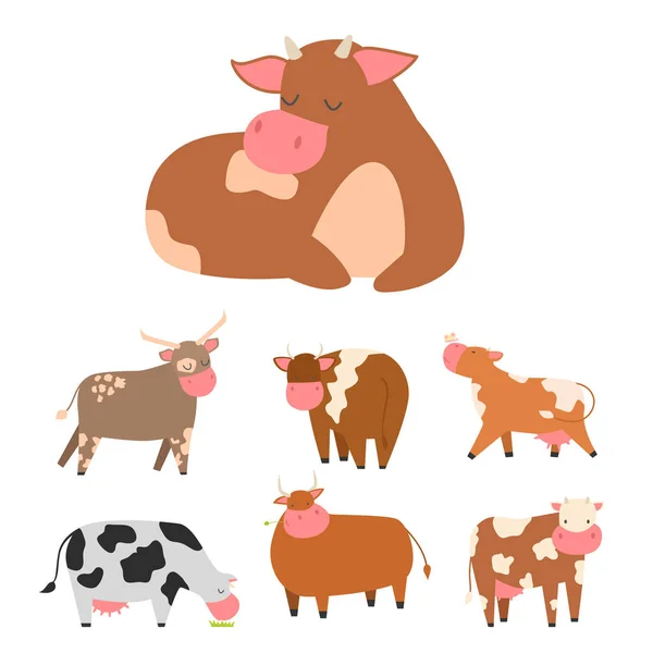 Bika tehén farm állati karakter vektoros illusztráció szarvasmarha emlősök természet vadon élő marha mezőgazdaság. — Stock Vector