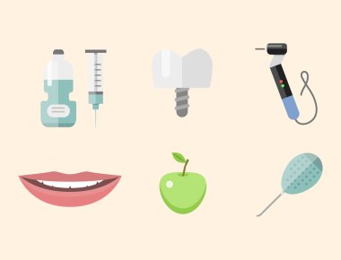 Düz sağlık diş hekimi tıbbi araçlar tıp enstrüman hijyen stomatology vektör çizim.