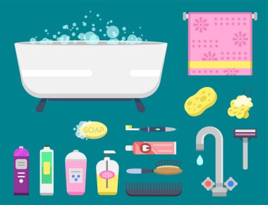 Banyo ekipmanları simgeler modern duş renkli resimde banyo iç hijyen vektör tasarımı için.