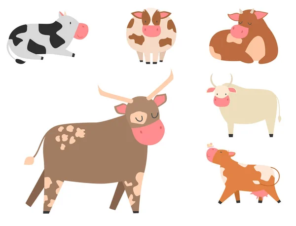 Boğalar inek hayvan karakter vektör çizim sığır memeli doğa vahşi sığır tarım çiftlik. — Stok Vektör