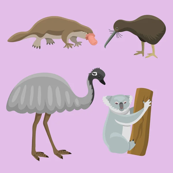 Australia animales salvajes dibujos animados personajes de la naturaleza popular estilo plano mamífero colección vector ilustración . — Vector de stock
